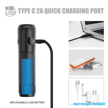 Eastpower ÖN FAR LW-F800 900LM USB IP65 SU GEÇİRMEZ - Siyah