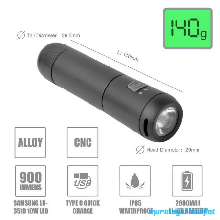 Eastpower ÖN FAR LW-F800 900LM USB IP65 SU GEÇİRMEZ - Siyah