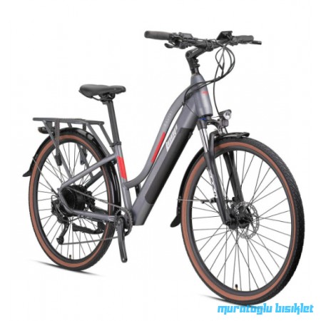 28J LOOP ROUTER 9V ELEKTRİKLİ ŞEHİR BİSİKLETİ - MAT FÜME GRİ KIRMIZI - 38 KADRO