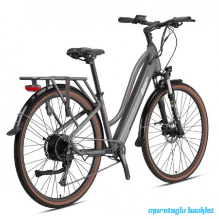 28J LOOP ROUTER 9V ELEKTRİKLİ ŞEHİR BİSİKLETİ - MAT FÜME GRİ KIRMIZI - 38 KADRO