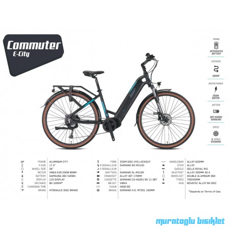 28J LOOP COMMUTER 9V HD ELEKRİKLİ BİSİKLET - SİYAH TURKUAZ - 45 Kadro