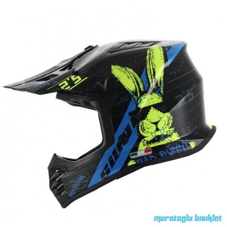 SWAY - FS-618 BUNNY CROSS KASK - PARLAK SİYAH MAVİ YEŞİL - XLARGE BEDEN