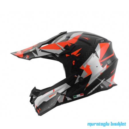 SWAY - FS-617 CHAOS CROSS KASK - SİYAH KIRMIZI GRİ - LARGE BEDEN