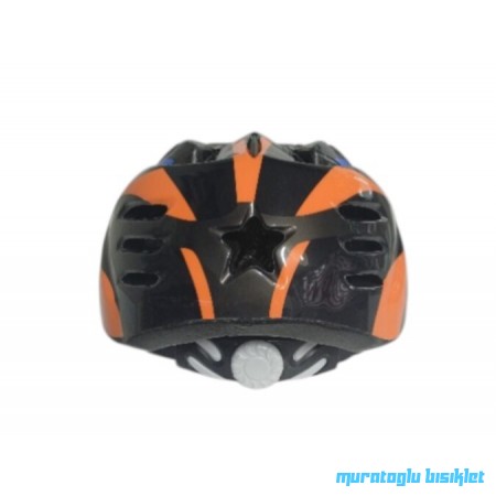 MOON MV-7 ÇOCUK KASK ÇİZGİ DESENLİ - SİYAH TURUNCU MAVİ - M