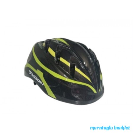 MOON MV-7 ÇOCUK KASK ÇİZGİ DESENLİ - SİYAH YEŞİL SARI - S