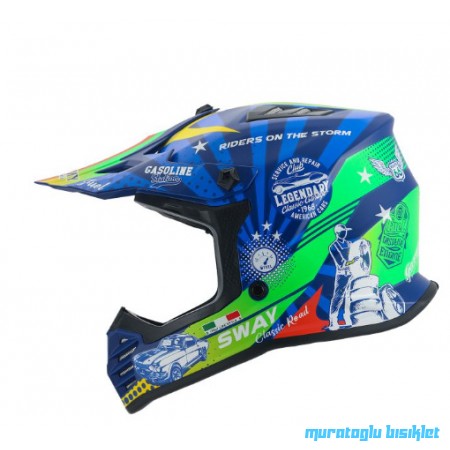 SWAY - FS-618  GASSOLINE GREED CROSS KASK - MAVİ KIRMIZI - LARGE BEDEN