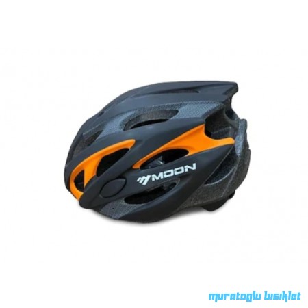 MOON MV-29  KASK IŞIKLI   - MAT SİYAH CARBON TURUNCU - L