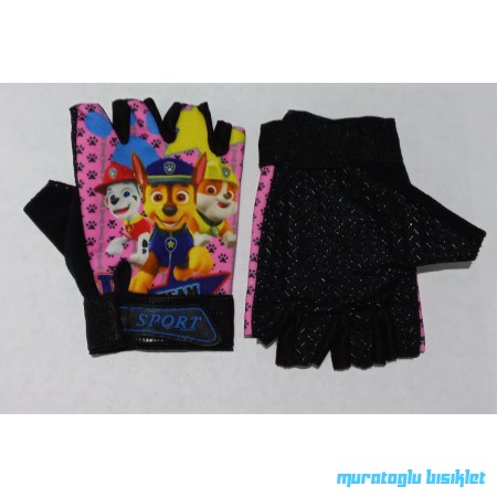 XBYC HJ-1509  KIZ ÇOCUK ELDİVENİ - ÜÇ KÖPEK - PEMBE SİYAH