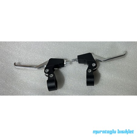 TAIWAN FREN KOLU HJ-327 ÇIFT V-FREN PLASTIK KELEPÇE, AL. KOL 3 PARMAK - SİYAH GÜMÜŞ