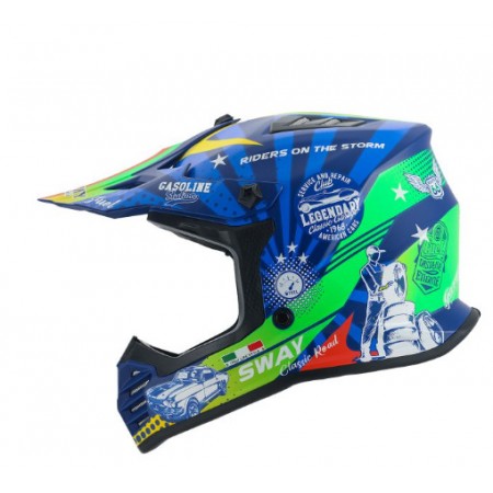 SWAY - FS-618  GASSOLINE GREED CROSS KASK - MAVİ KIRMIZI - XLARGE BEDEN
