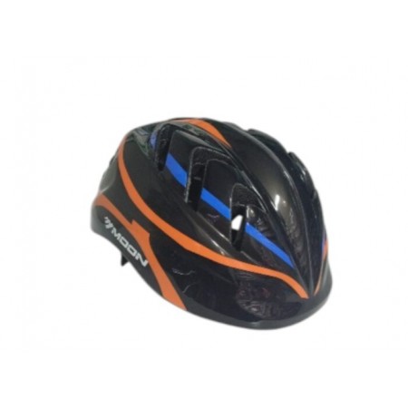 MOON MV-7 ÇOCUK KASK ÇİZGİ DESENLİ - SİYAH TURUNCU MAVİ - M
